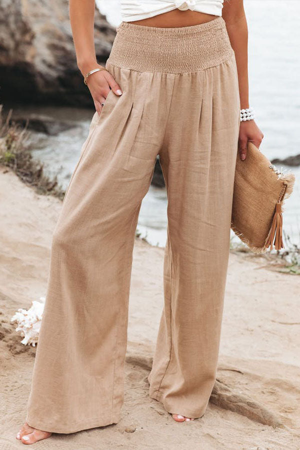 Fresh Air Linen Blend Pocketed Smocked Pants