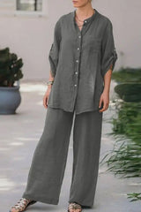 Casual Loose Solid Color Shirt Pants Set